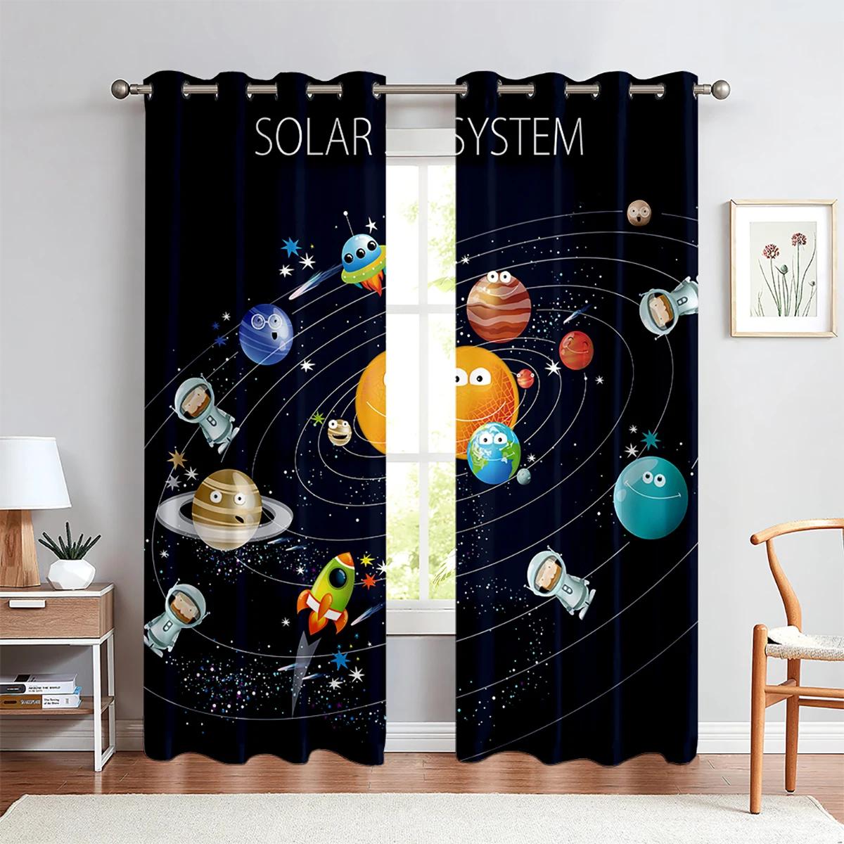 

Cartoon Space Curtains for Boys Girls Bedroom Playroom Living Room ,Children Astronaut Planet Starry Art Printed Window Curtains W60xH100(CM)x2pcs&Hook