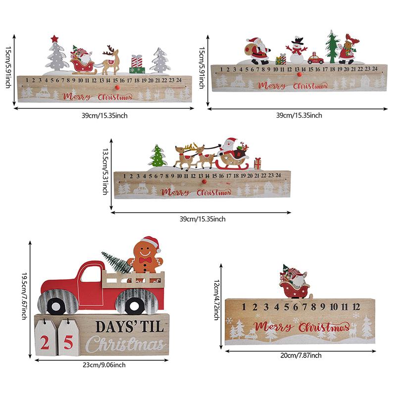 1PC Wooden Ornaments Countdown Gifts Christmas Festival Mobile Practical Painted Decorations Calendar