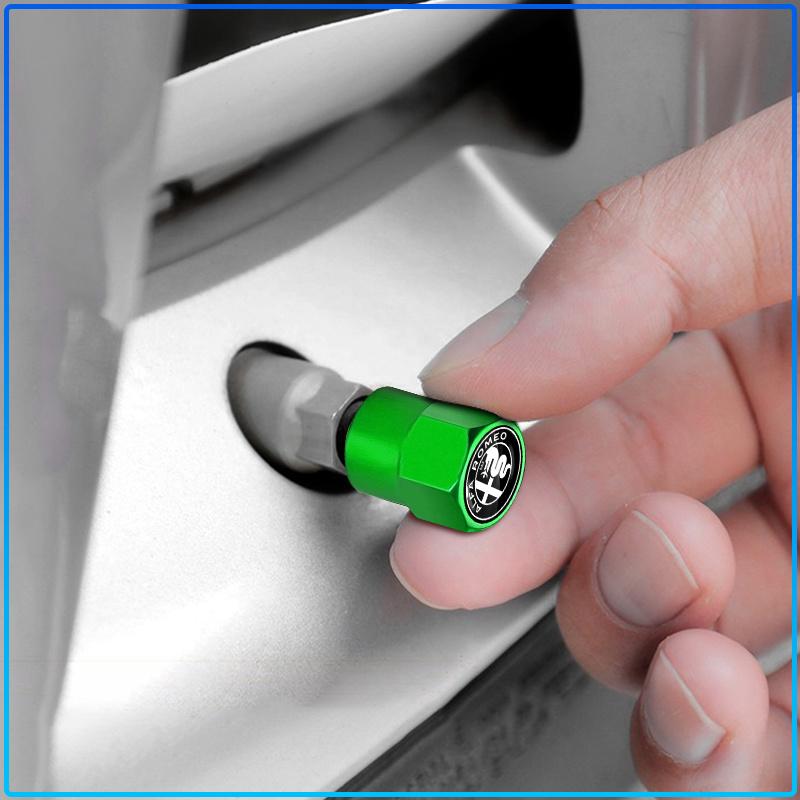 4Pcs Car Valve Stem Caps Cover Waterproof Car Accessories Stickers For Alfa Romeo 147 159 156 Giulietta Giulia Mito Spider Alpha Nheadrest