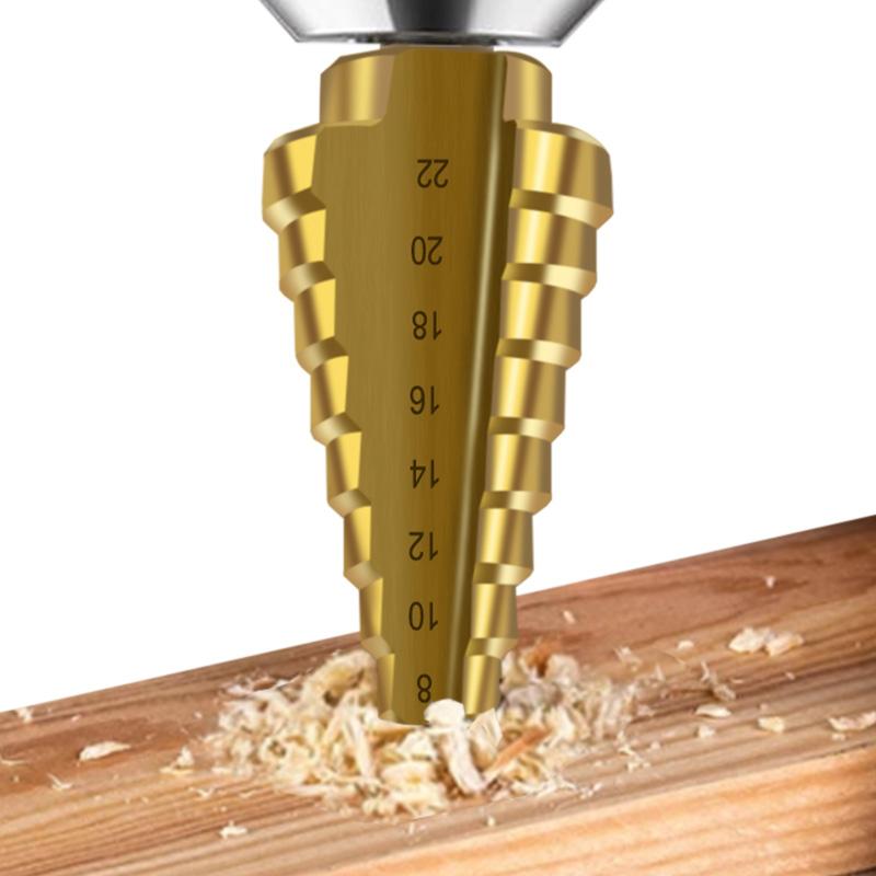 Punta Passo Passo HSS 4-22mm - Rivestita Titanio, Codolo Esagonale 1/4", Per Metallo E Legno - Foto 3