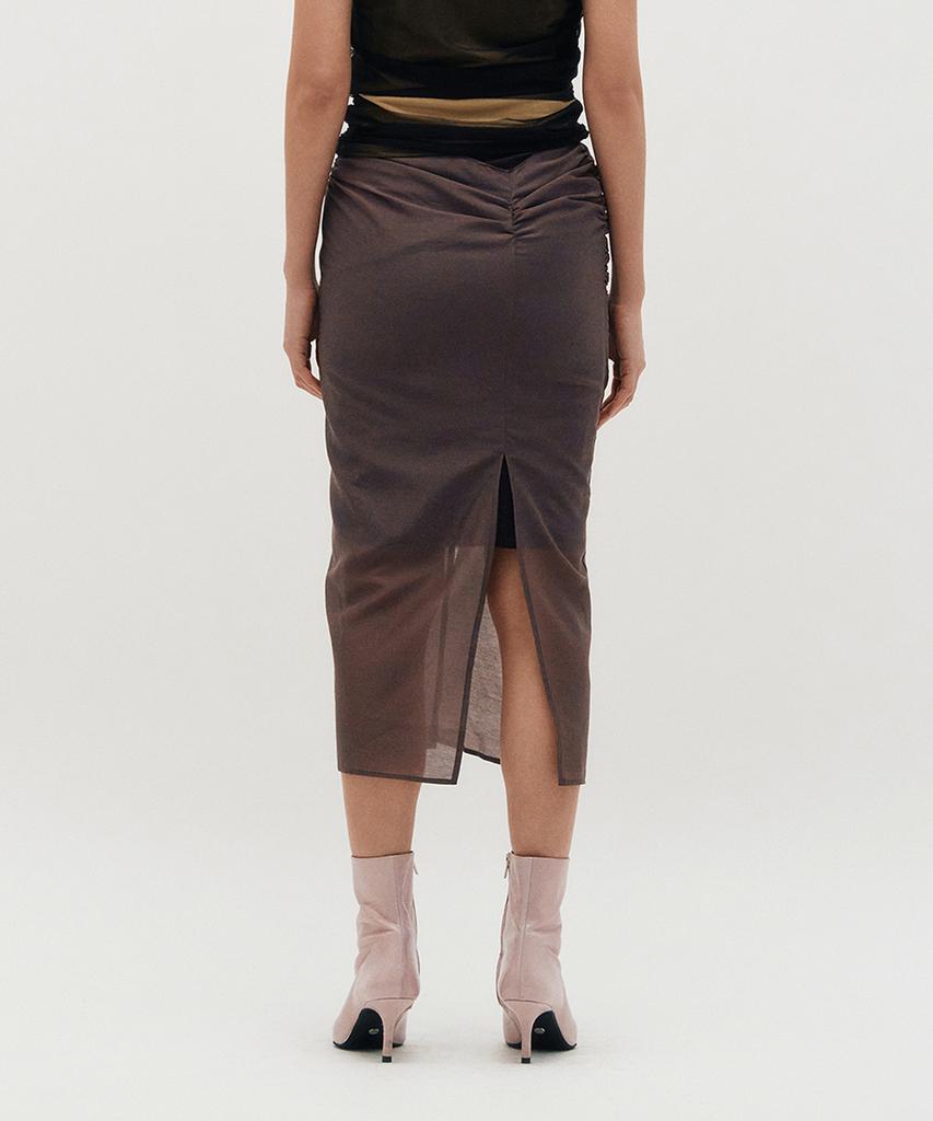 Kimjisu Sheer Shirring Slit Skirt _ Brown