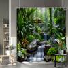Tropical Jungle Waterfall Shower Curtain Nature Landscape Art Bathroom Decor Green Forest Zen Bath Curtains Modern Home Interior