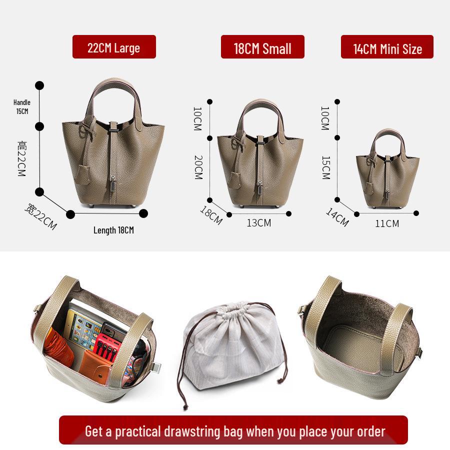 Women's High-Quality Genuine Leather Bucket Bag - Exquisite Cowhide Handbag
