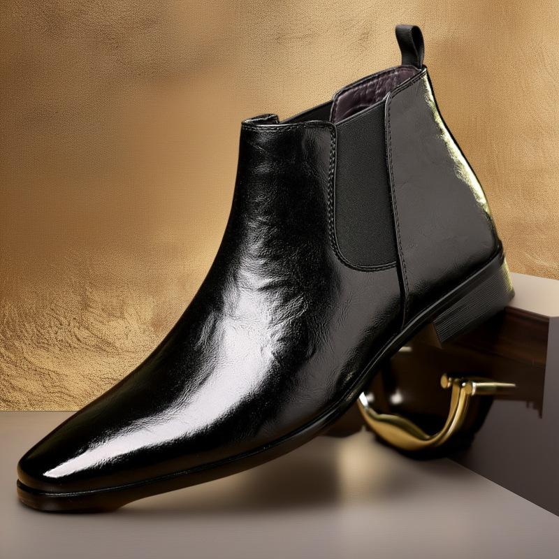 

Мужские ботинки Chelsea большого размера с острым носком, короткие, дышащие, с рисунком личи, высокие ботинки, версия повседневных, с одной педалью, мужские, Корея 39
