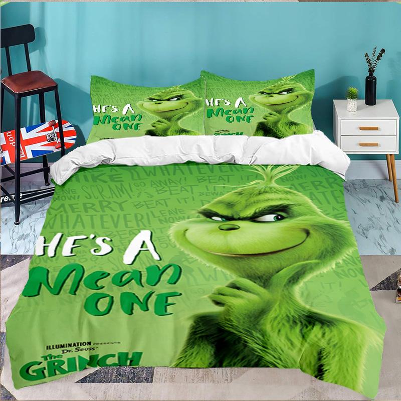 Grin-ch's Festive Adventure 3pcs Bedding Set,Including 1pc Duvet Cover And 2pcs Pillowcases Perfect Gift for Christmas,Ideal for Bedroom, Dormitory