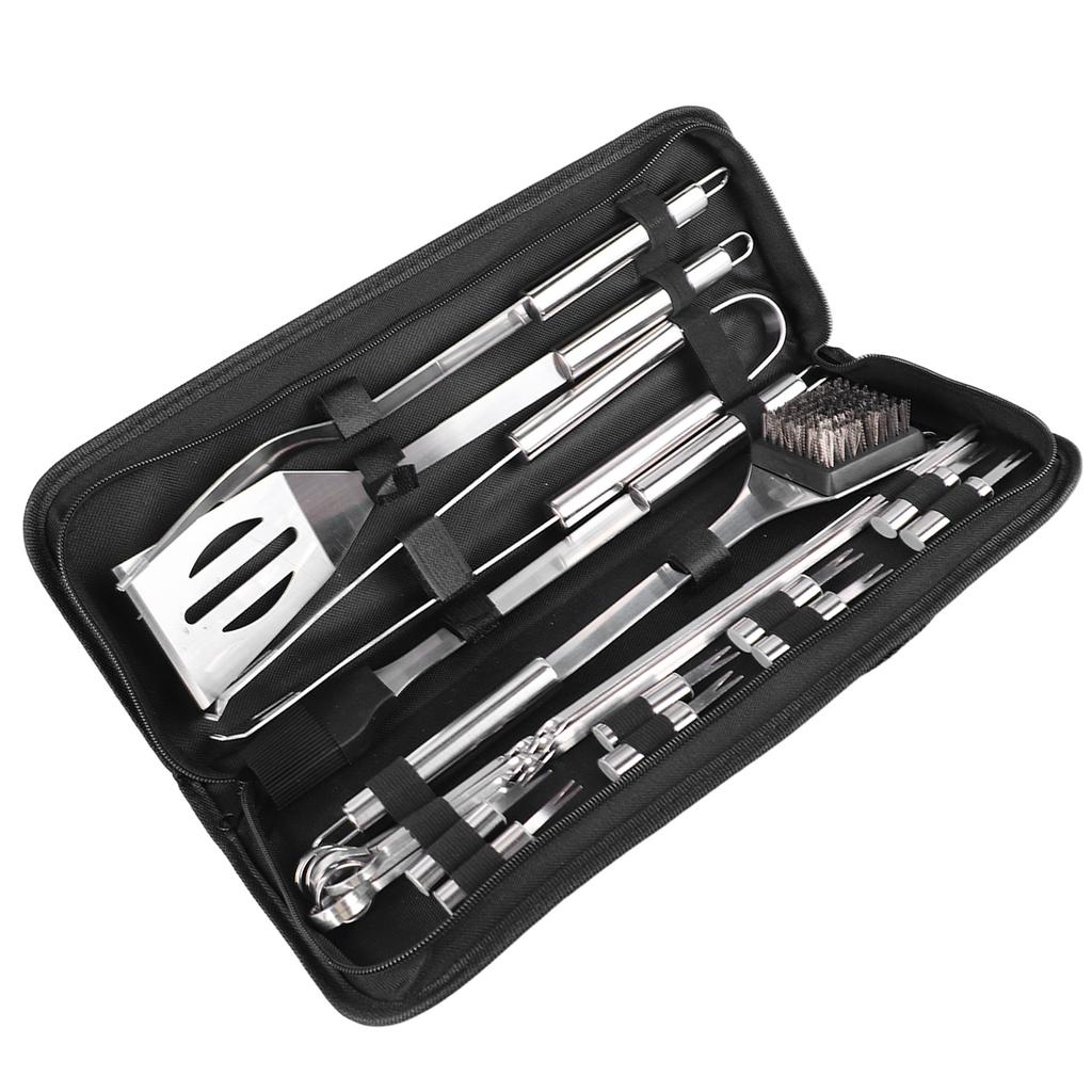 20pcs BBQ Grill Set Professional Stainless Steel Tongs Spatula Fork Brush Barbecue Tool Set for