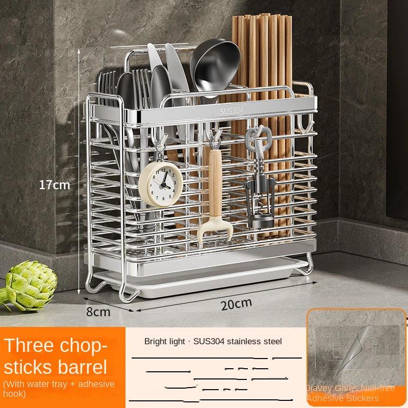 Chopsticks Holder Wall-mounted 304 Stainless Steel Kitchen Chopsticks Cage Desktop Chopsticks Bucket Mold-proof Draining Storage Chopsticks Basket