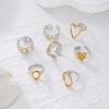 7Pc Abstract Geometric Heart Ring Set for Women Stainless Steel Dual Tone Minimalist Everyday Mix Match Chunky Finger Jewelry