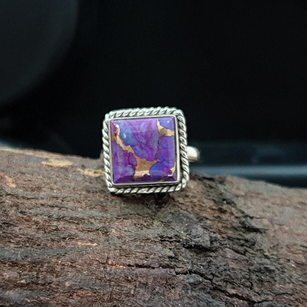 Purple Copper Turquoise 925 Sterling Silver Ring Jewelry, Wedding Gift Artisan Jewelry
