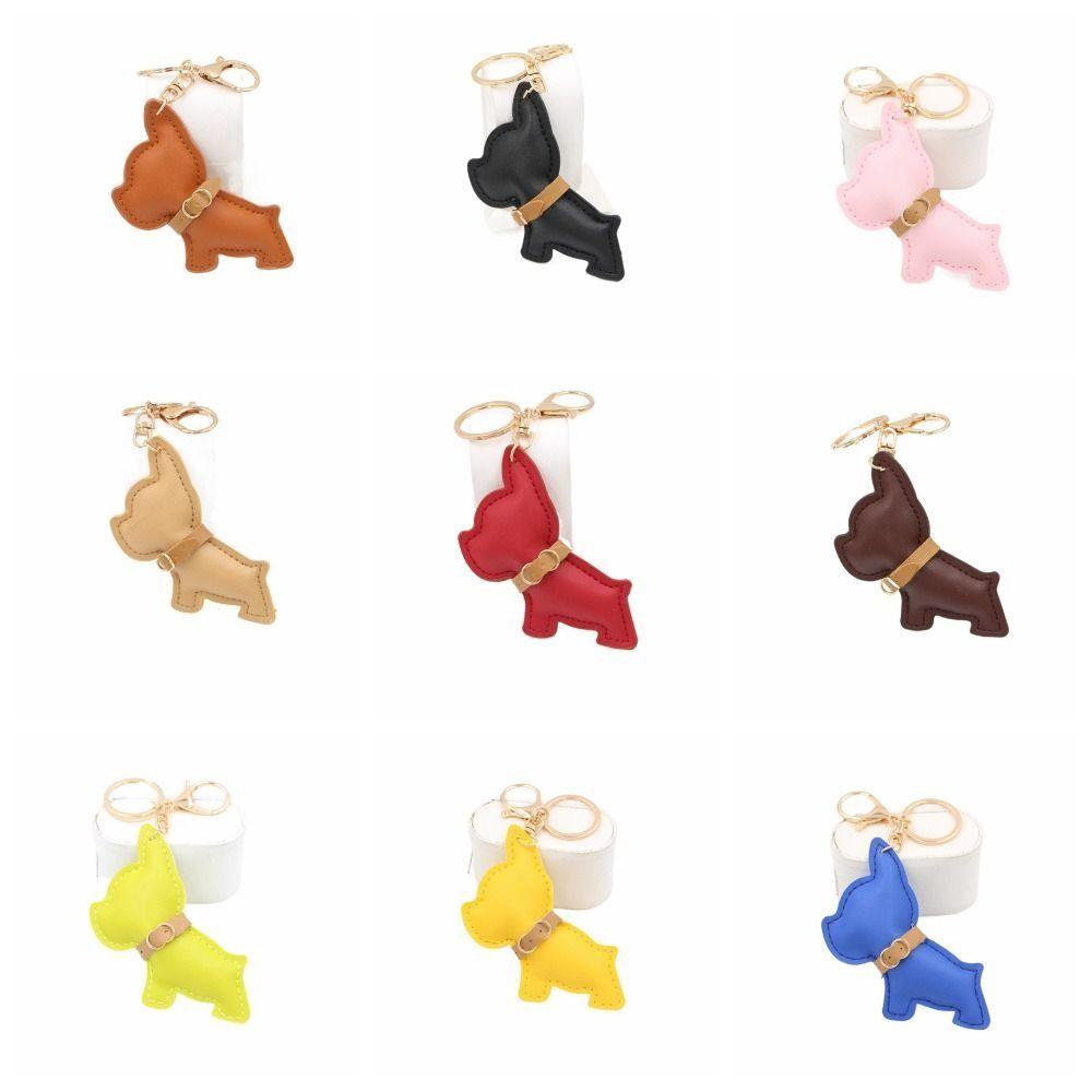 PU Leather Bulldog Keychain Cute Puppy Bulldog Bag Pendant Cute PU Leather Dog Hanger Men