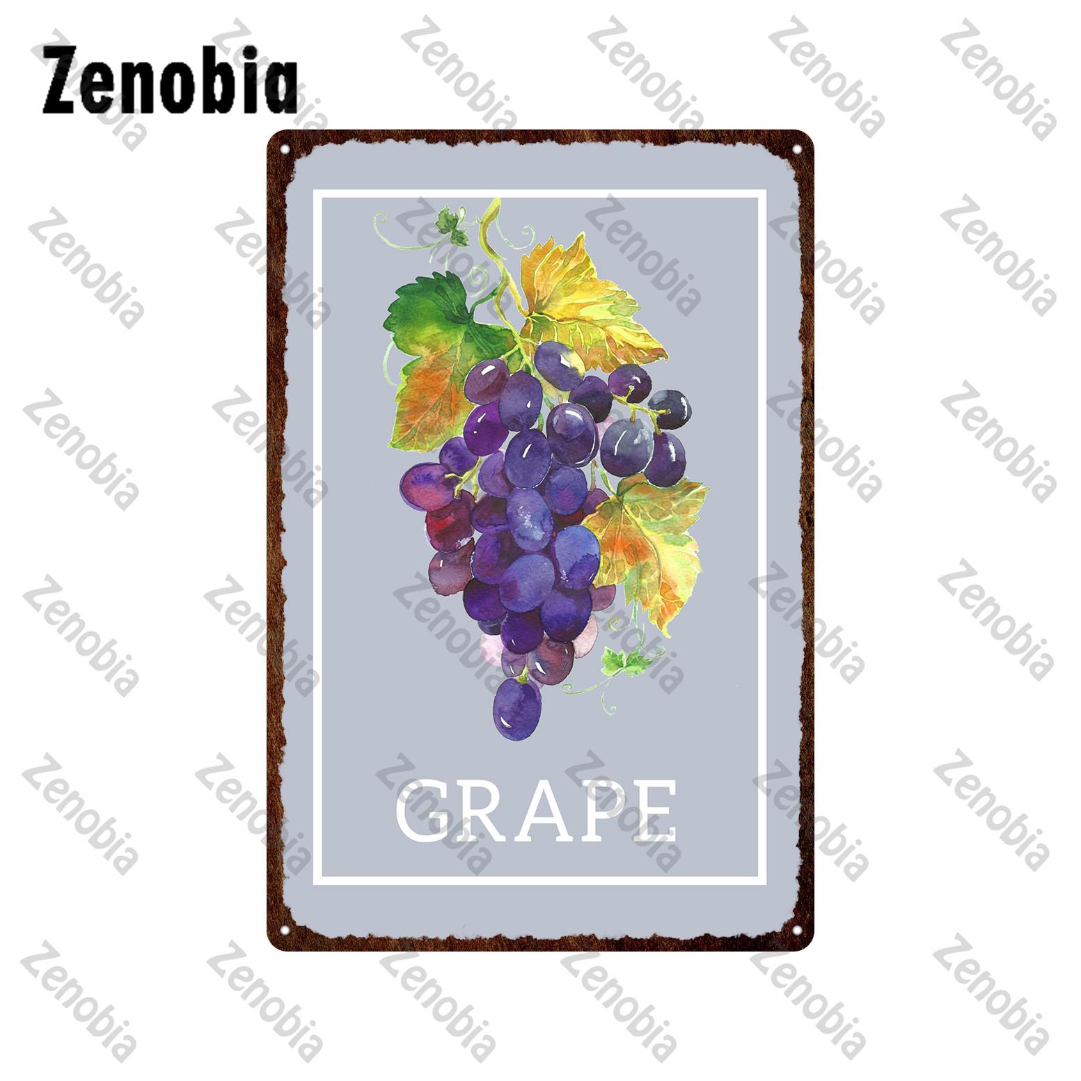 

Металлическая табличка с изображением фруктов, металлическая табличка с изображением банана, лимона, винограда, декоративные винтажные жестяные тарелки для кухни, сада, дома, настенный декор 20x30cm