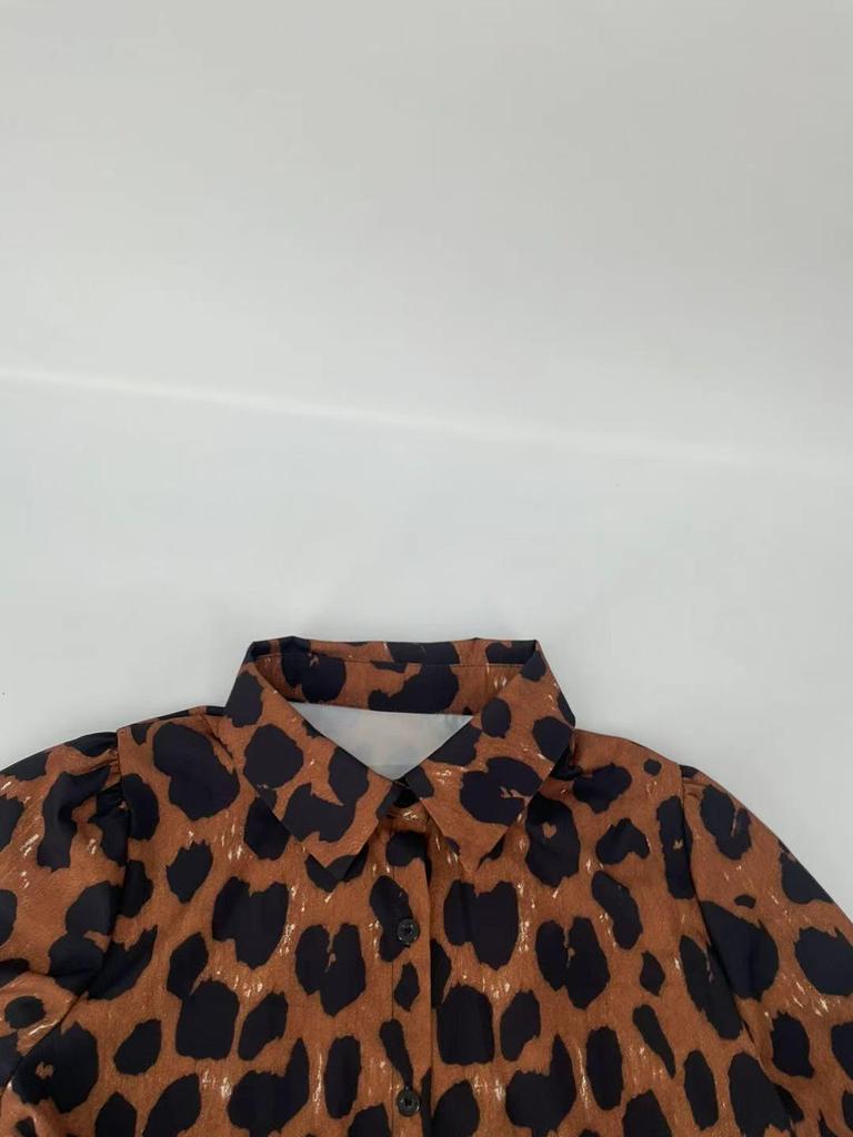 V-Ausschnitt Leo-Print Blumenkleid - Neuer Stil 2025, Europäische & Amerikanische Mode, Lässiges Langarm Damenbekleidung