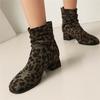 Fashion Zippers Fashion Round Toe Women Ankle Boots With Low Heel Shoes Female Leopard Print Footwear Ladies Pleated Boots Modern Boots