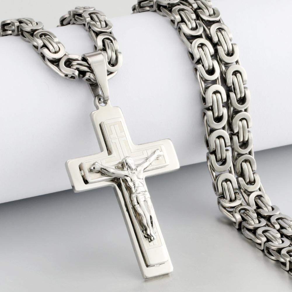 Diyalo Collane con Ciondoli Crocifisso Sacro di Gesù Cristo in Acciaio Inossidabile da Uomo Collane a Catena Lunga Ortodossa Gioielli per Ragazzi