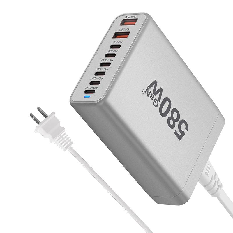 580W Gan-Ladegerät 8-Port USB Typ C Desktop-Ladestation Telefon Schnellladung Für iPhone 16 15 iPad Macbook Laptop Tablet Samsung