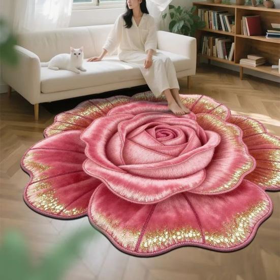 3D Floral Bath Mat Realistic Flower Shaped Floor Mat Non-Slip Absorbent Bathroom Rug for Entrance Living Room Bedroom