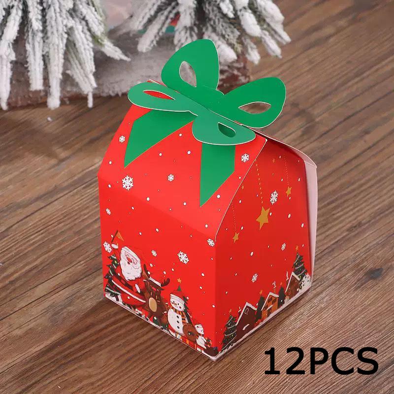 

WTEMPO Creative Christmas Gift Boxes Hand-held Packaging Boxes Christmas Eve DIY Foldable Paper Boxes Christmas Pattern Printed Presents Boxes, 12pcs