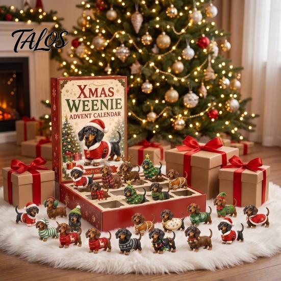 Calendrier Compte à Rebours Saisonnier 2026 Noël Teckel Calendrier de l'Avent, Ensemble d'Ornements Collectionnables 3D Cadeau d'Anniversaire pour Enfants avec 24 Mini Figurines de Chiens,