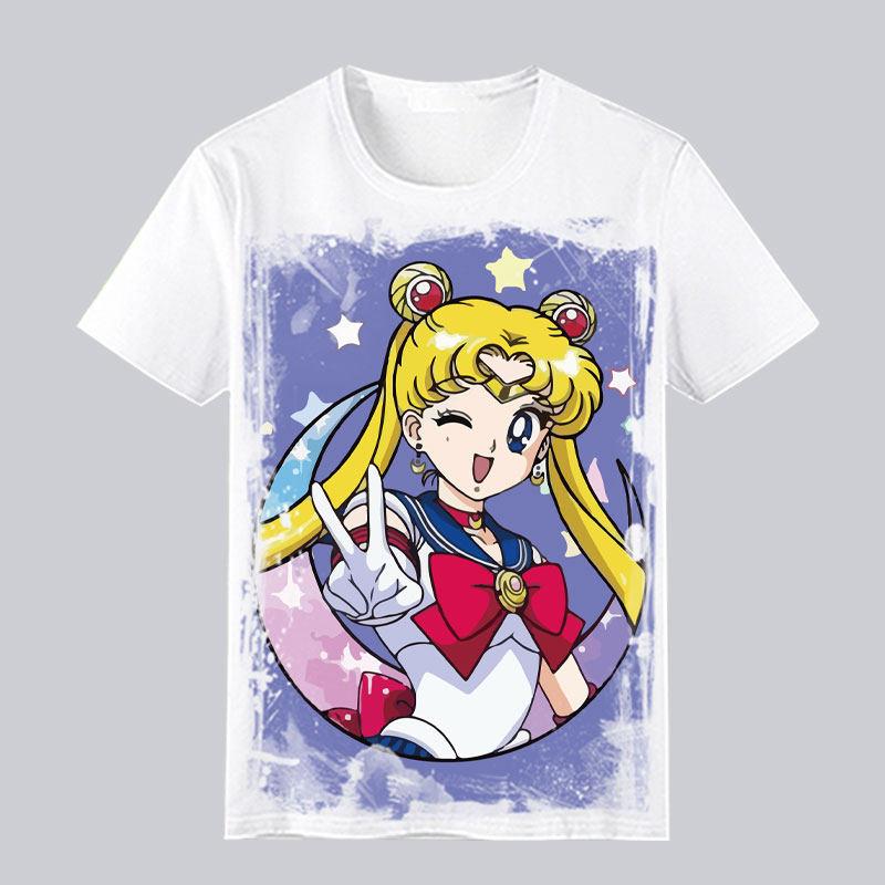 Japanese Girl Warrior Short Sleeved Tshirt for Womens Summer Water Ice Moon Rabbit Anime Peripheral Casual Half Sleeved