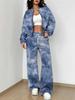 Flame pattern splicing autumn and winter new European and American women's clothing retro pattern printing suit women