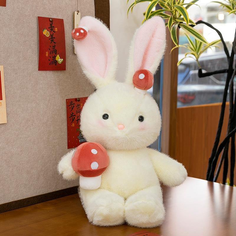 Cute White Rabbit Plush Toy With Mushroom Ears And Hands Soft Stuffed Bunny Doll Sleeping Pillow Birthday Gift For Girls