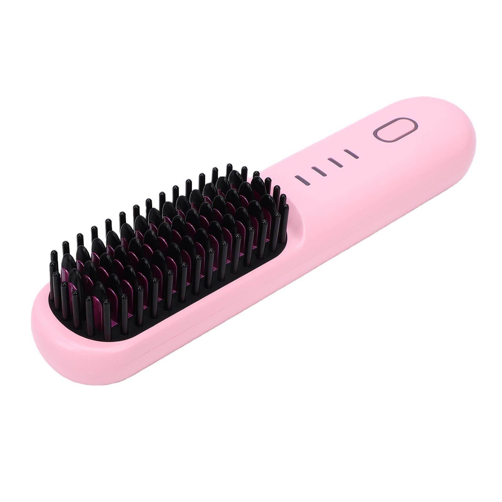 

30W Cordless Hair Straightening Brush Portable Anti Scald Wide Fine Teeth Hair Straightener Curling Brush Pink