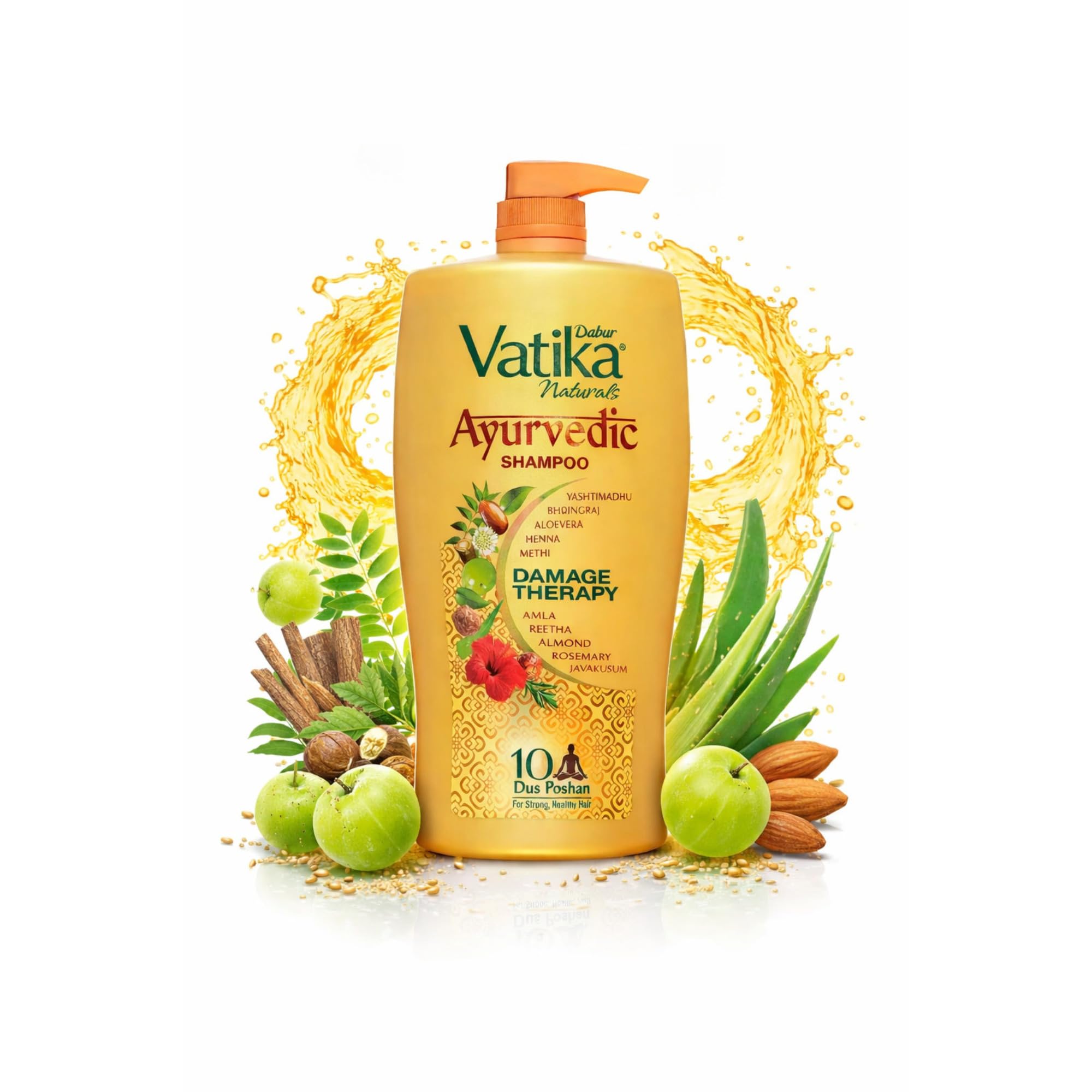 Аюрведический шампунь Dabur Vatika - 1 л | Для сильных и здоровых волос | Без парабенов | Для всех типов волос | Сила Dus Poshan для 10 проблем волос