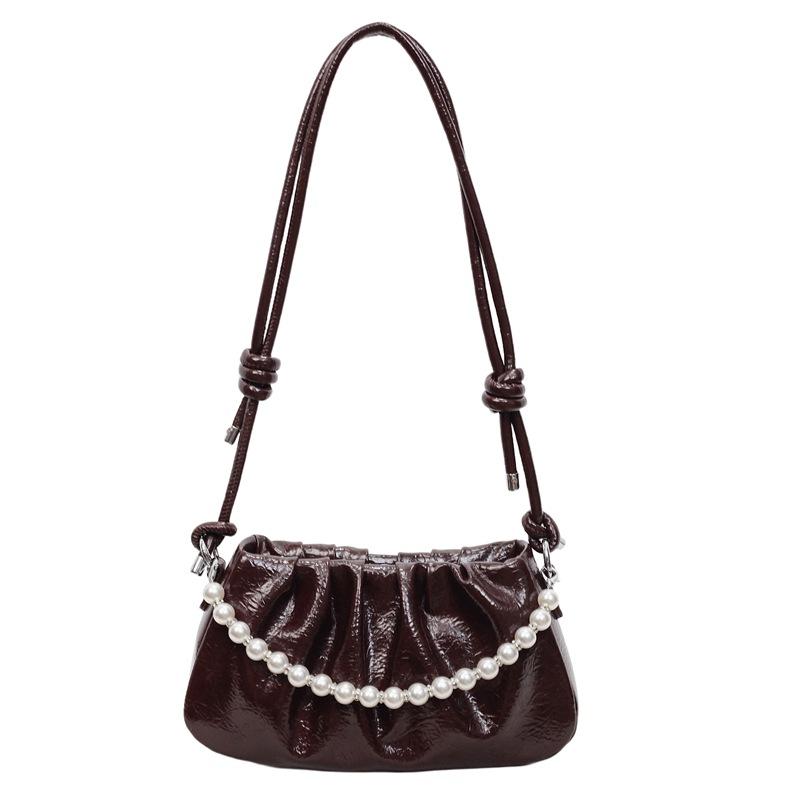 Niche Handbag Women's 2025 New Popular Fashion High-end Pearl Cloud Single Shoulder Crossbody Pleated Bag