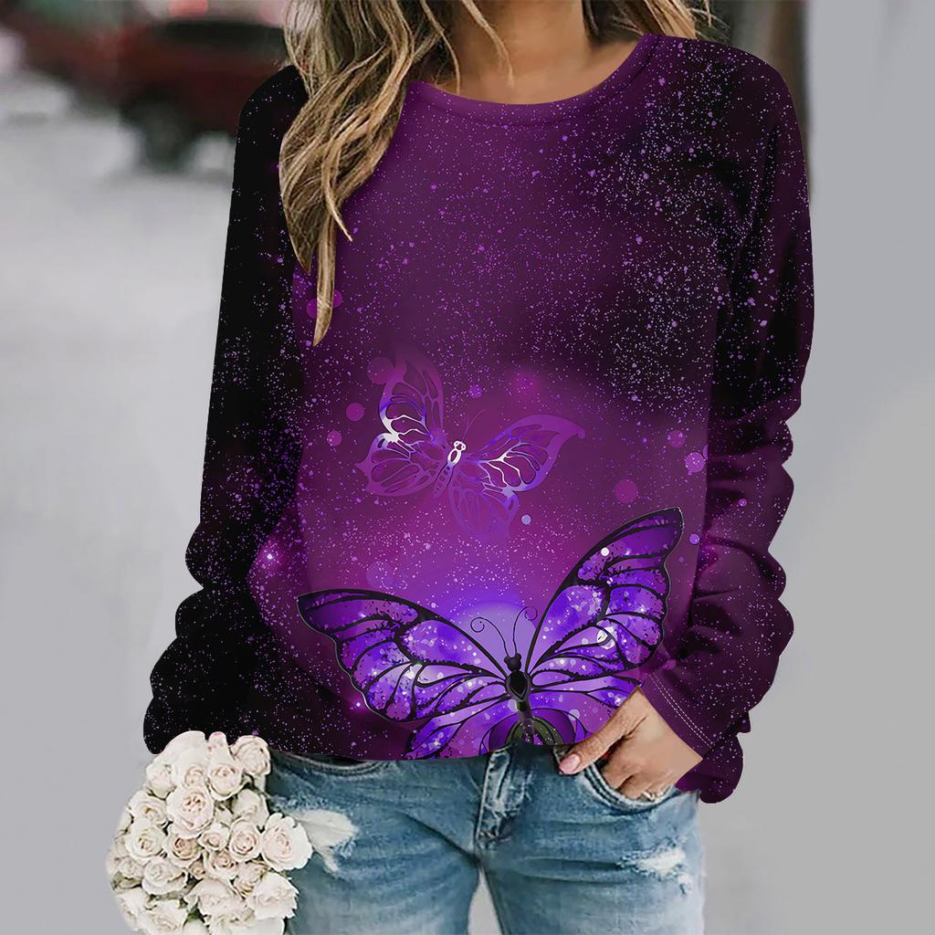 Autumn and Winter New Fashion Round Neck Long Sleeve Printed Elegant Casual Loose Hoodie