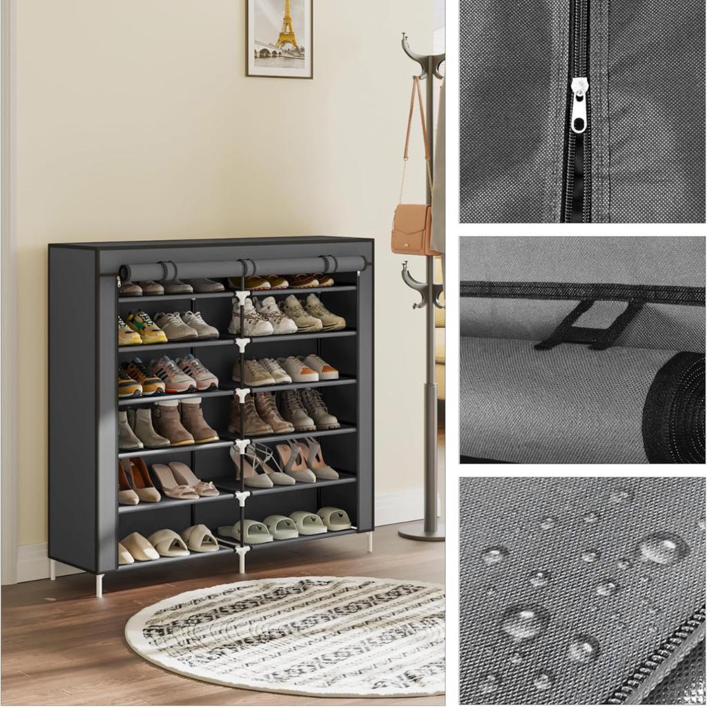 Stoffschuhschrank, 6 Ebenen, geräumig, Metallregal, grauer Rahmen