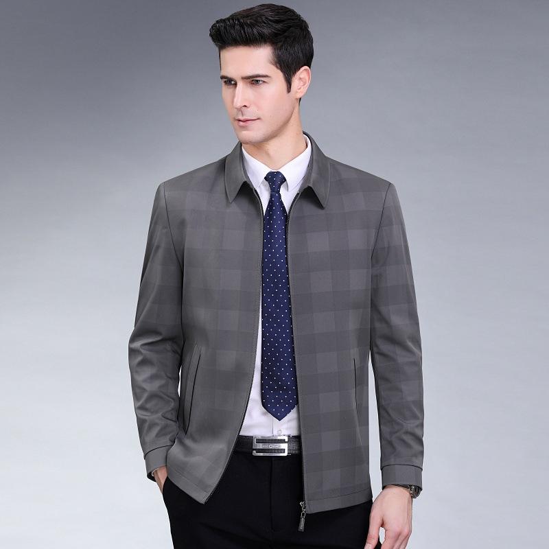 Wool jacket men's spring and autumn jacket middle-aged and elderly thin lapel plaid top dad's outfit