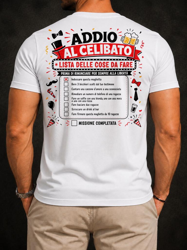 Framed Italian Bachelor Checklist Addio Al Celibato Party List With Bow Tie Beers And Mission Box Unisex All Tshirt