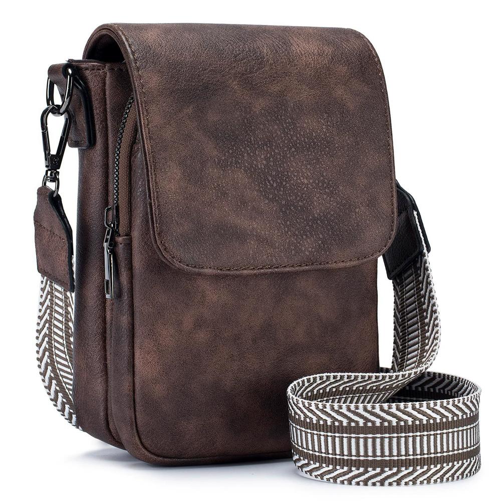 Fashionable New Retro Pu Leather Women's Wide Shoulder Strap Single Shoulder Crossbody Bag with Lid Small Square Bag