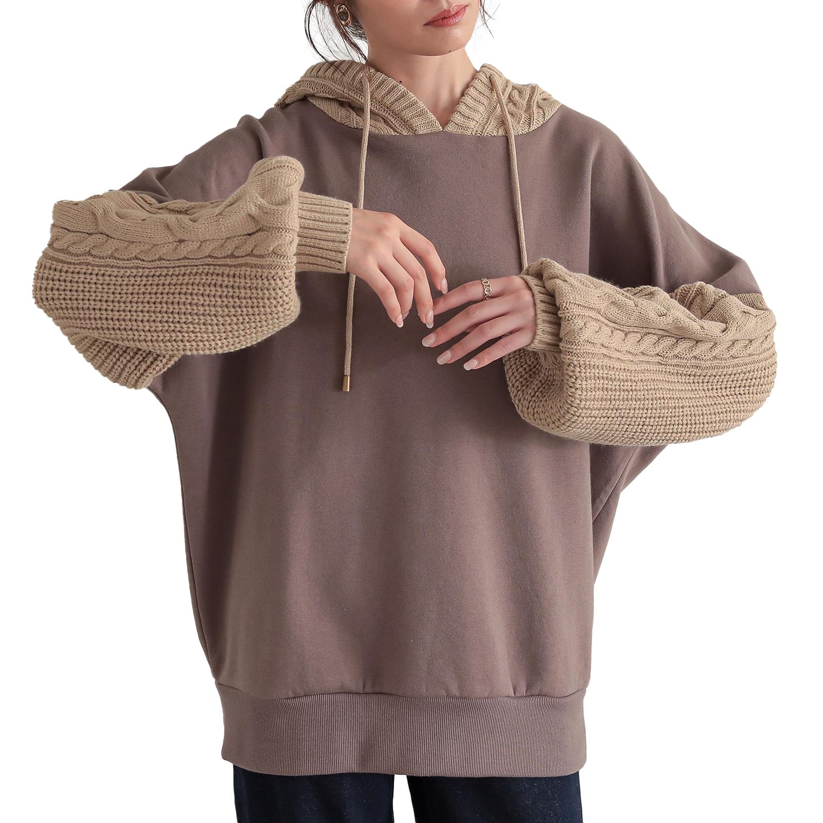 

Oshare Walker Long Sleeve Puff Cable Plus Sizes Loose tgn0472 n OrLABEL Knit-Docked Fleece-Lined Hoodie, Women s Hoodie, Fall/Winter Hoodie,