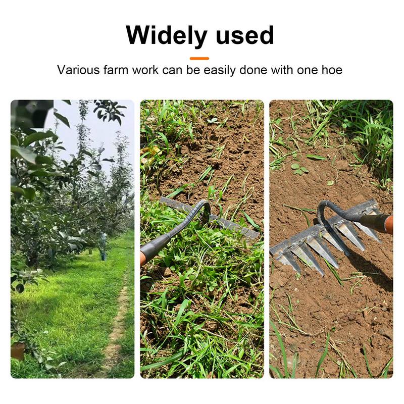 4/5/6/7 Teeth Iron Gardening Hoe Weeding Rake Farm Tool Grasping Raking Loosening Soil Nail Rake Agricultural Tools