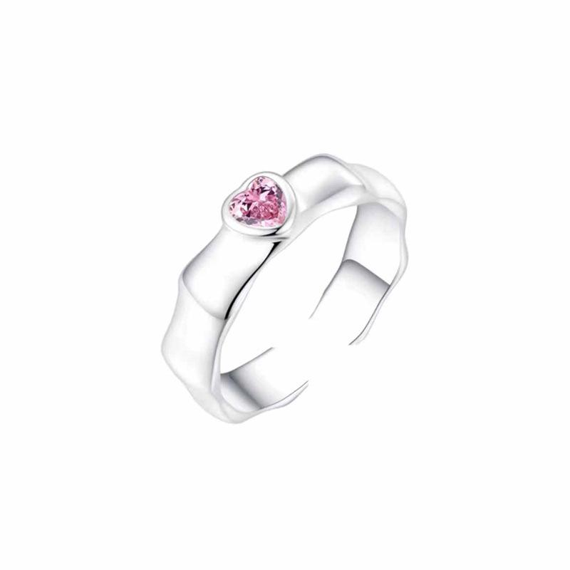 Elegant Pink Heart & Water Drop Zircon Adjustable Ring for Women Adjustable