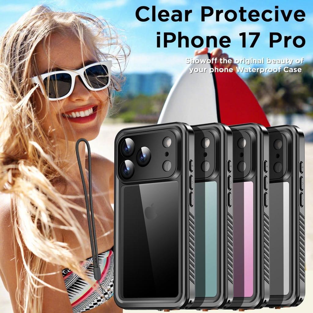 For iPhone 17 Pro Case Waterproof, Built-in Screen Protector Shockproof Dustproof Snowproof Full Body Rugged Underwater Phone Case with Lanyard