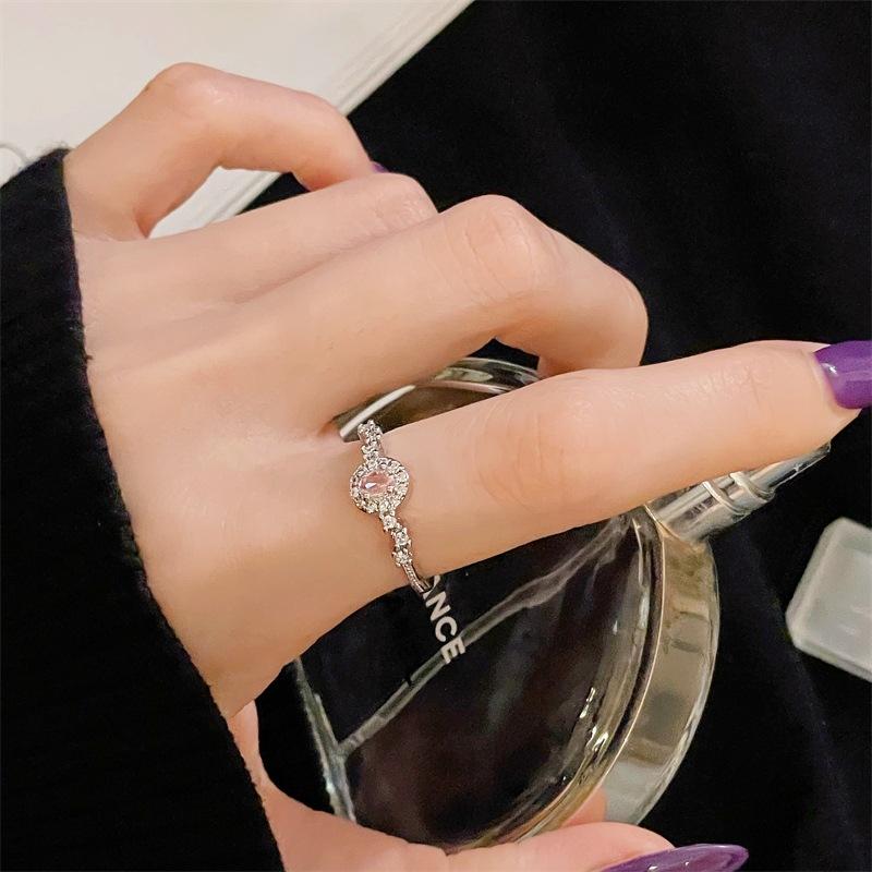 Pink Girl Love Bow Open Ring Niche Light Luxury High Sense Inlaid Zircon Simple Colored Jewelry Women