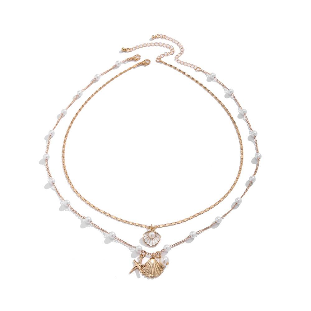 Pearl Clavicle Chain Women Conch Starfish Choker Fashion Shell Multilayer Necklace  Ladies