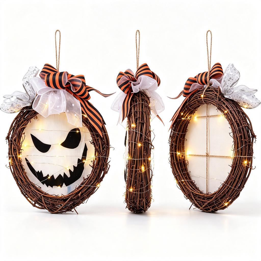Halloween Wreath with Face Design for Front Door Decoration