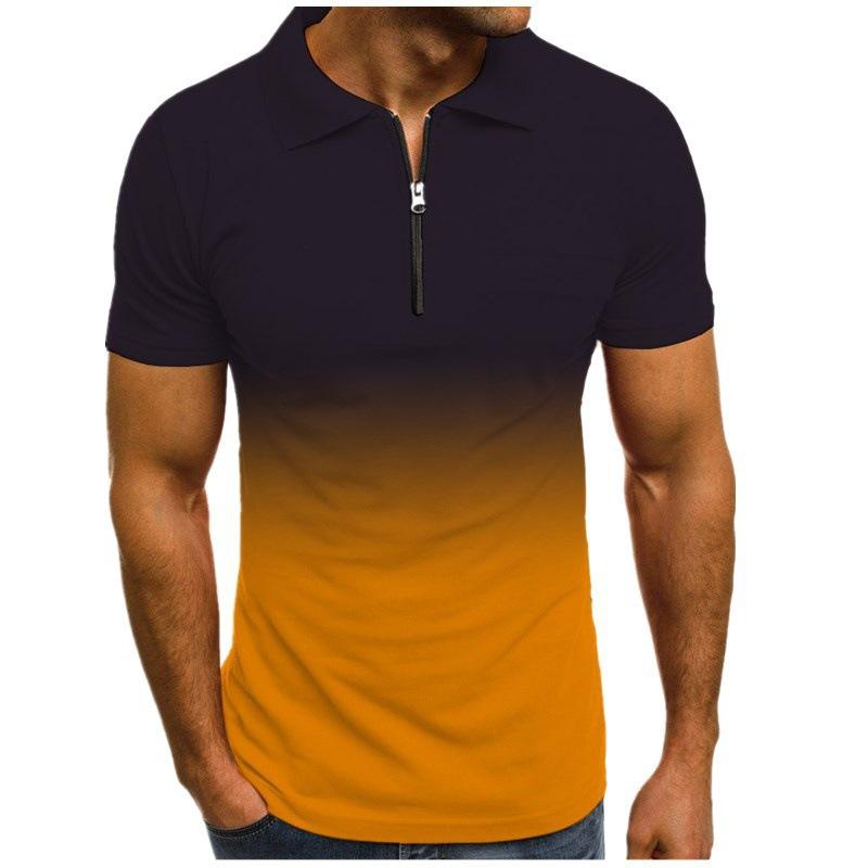 Summer Men's Solid Color Polo Shirt Short Sleeve Turn-Down Collar Zipper Tshirts Men Casual Streetwear Breathable Male Tops