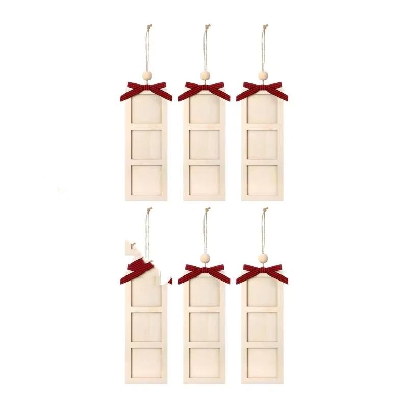 C9GA Pack Of 6 Wooden Christmas Photo Frames For Tree Decors With Hanging Rope Bowknot And Customizable Family Memory Display