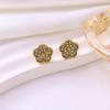 Exquisite Luxury Diamond Flower Necklace & Earring Set for Women, 18K Gold Plated Titanium Steel