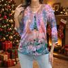 Women's Christmas Printed Button Down Shirt 3/4 Sleeve Casual Top