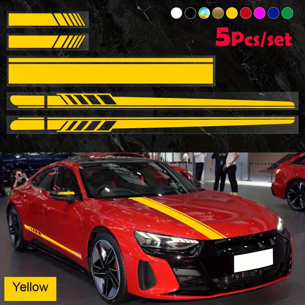 5pcs Racing Stripe Vinyl Decal Kit- Waterproof Car Hood& Body Stickers with Mirror Decals(Glossy Finish)