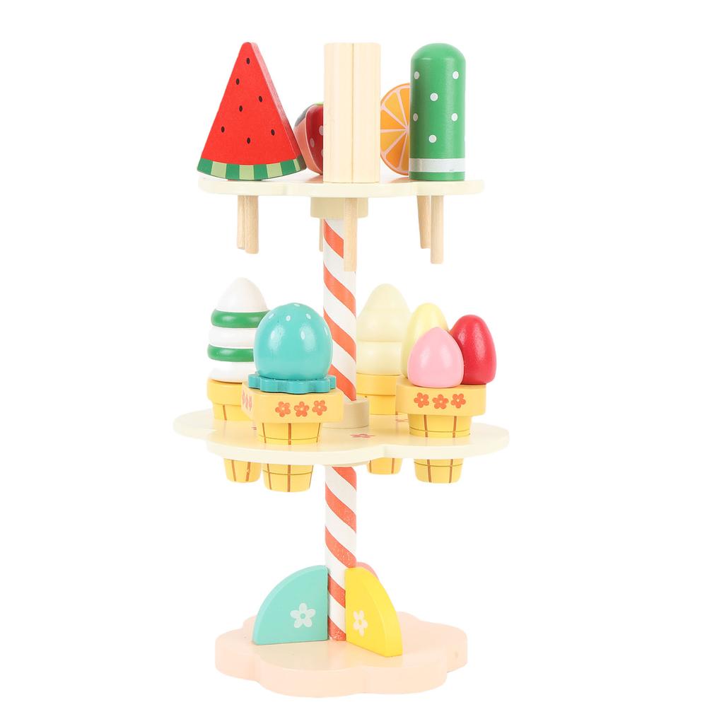 Ice Cream and Desserts Tower Stand Toy Realistic Wooden Tea Party Set Educational for Kids