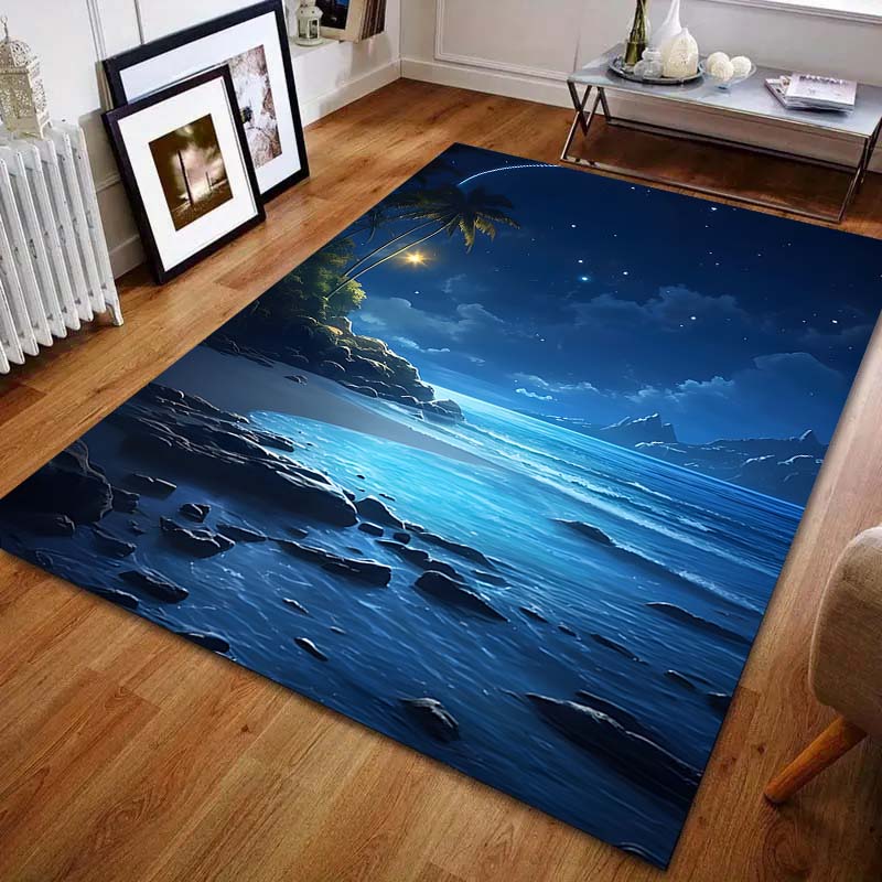 1PC Night beach starry landscape Carpet for Living Room Bedroom Sofa Home Decor Rus Non-slip Floor Mat Luxury Gift