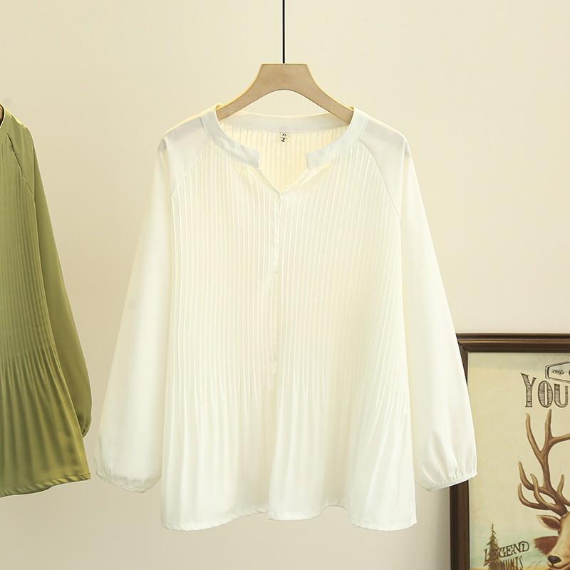 

Весенне-осенняя женская рубашка с длинными рукавами и складками из шифона с заниженной линией плеч, тонкие рукава, неэластичная рубашка большого размера M белый