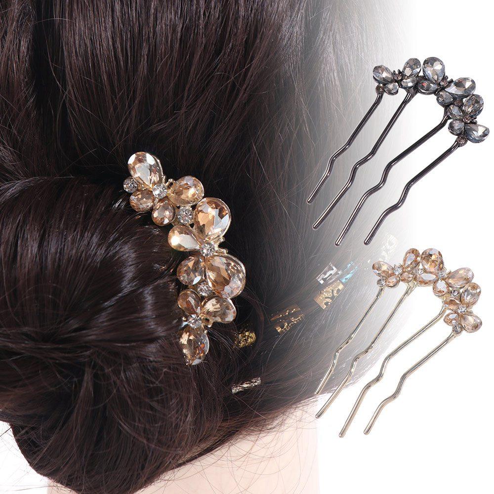 Geometric Toothed Insert Comb Rhinestone U-shaped Hair Clip Fashion Butterfly Hairpin  Party