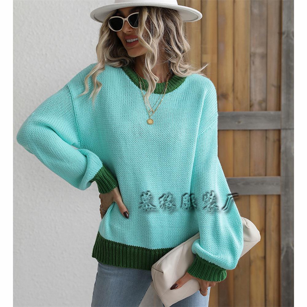 Autumn and winter new women's knitted sweater women's splicing pullover women's loose sweater women